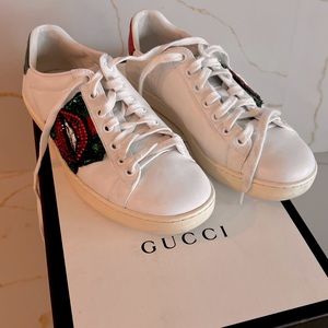 GUCCI WEB CRYSTAL MOUTH LIPS ACE White CALFSKIN Women's Sneakers